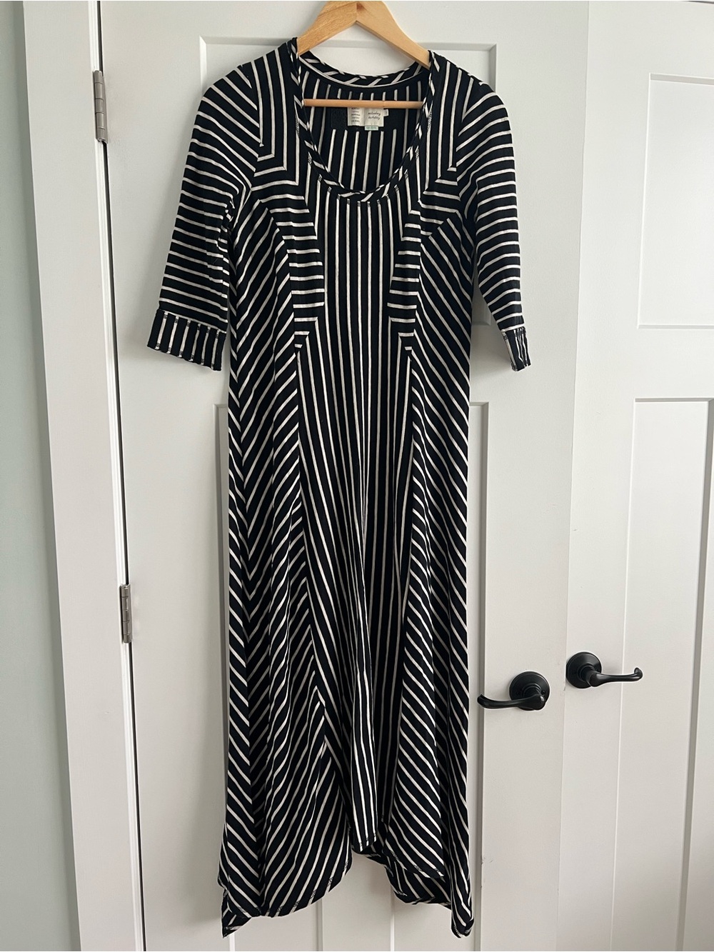 Black and White Striped Maxi Dress with Scoop Neck